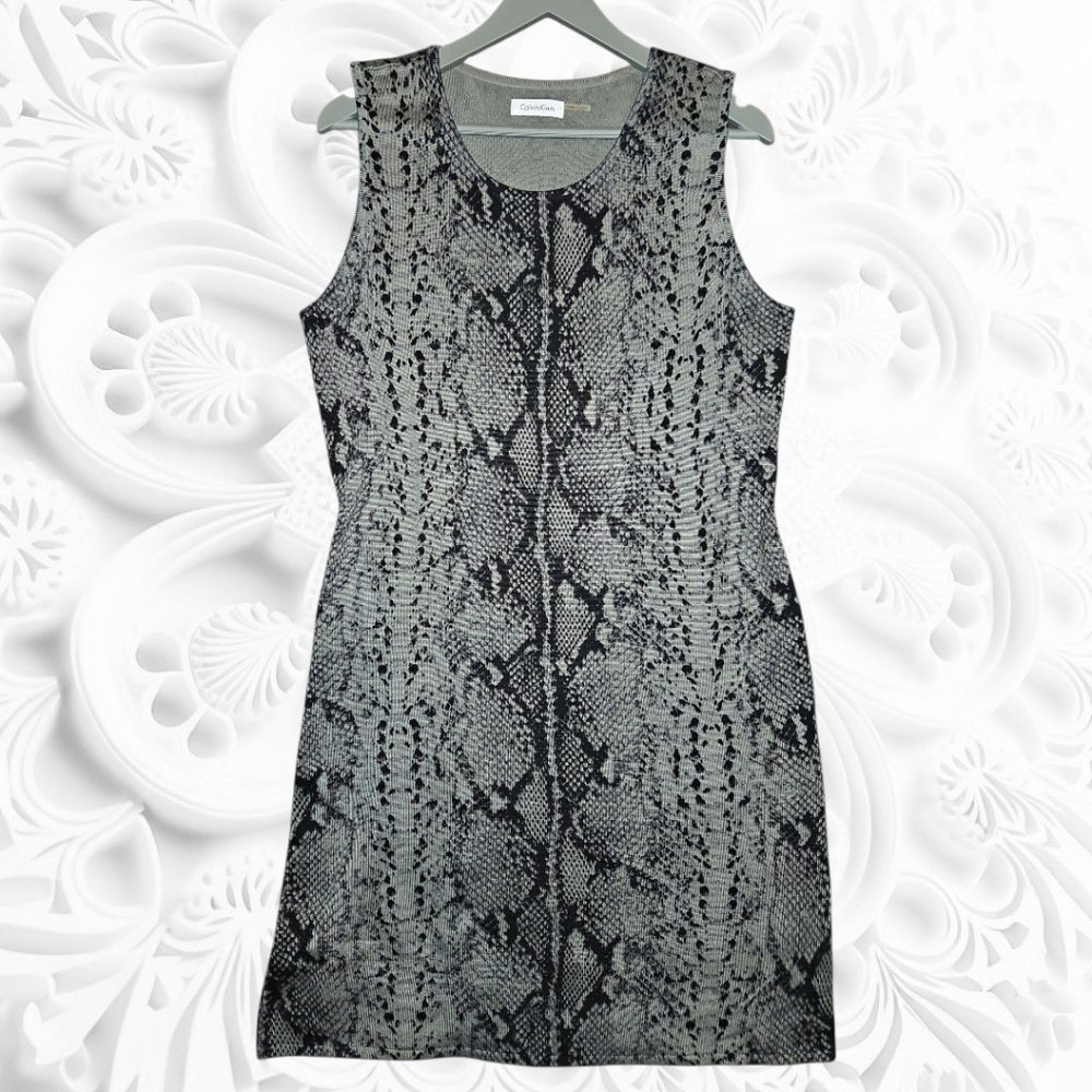 Calvin Klein Black and‎ Gray Snake Print Mini Dress